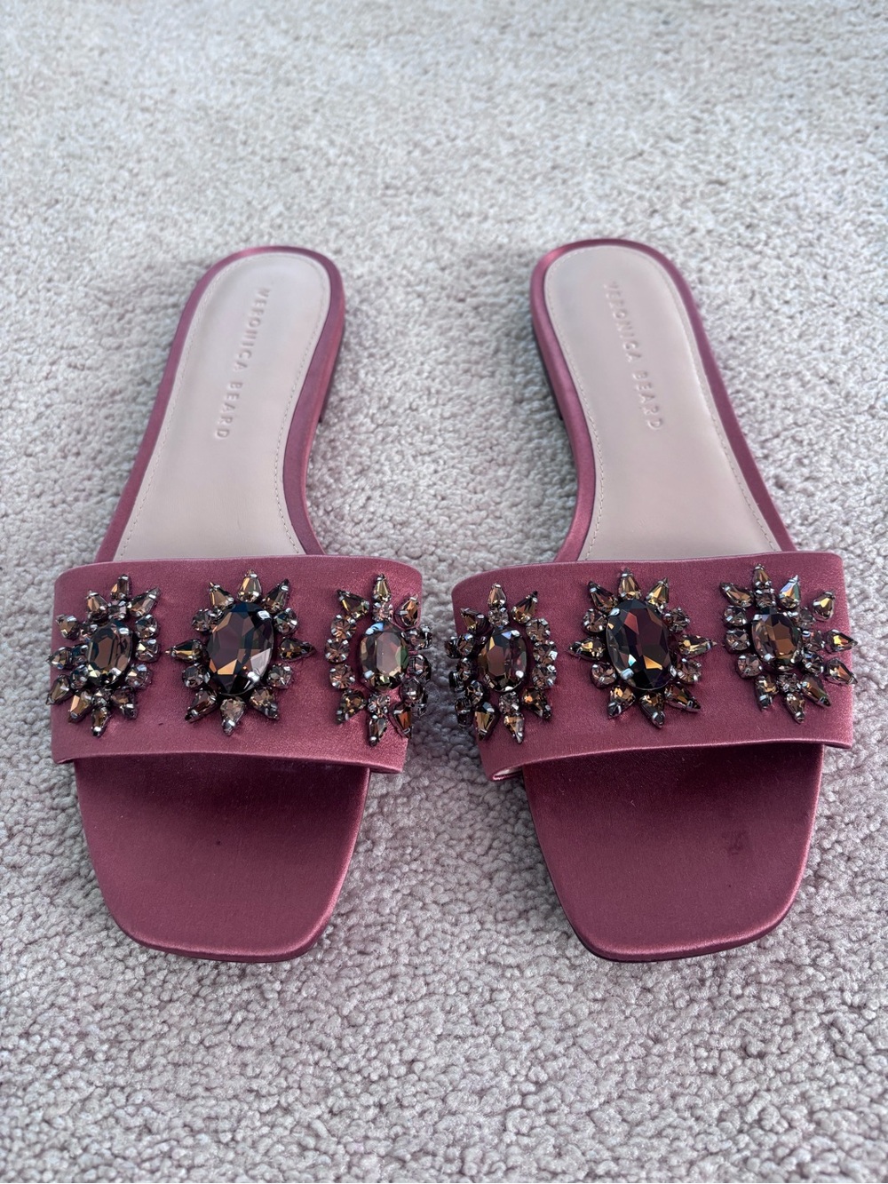 Veronica Beard Rose-Mauve Jeweled Slide Mules - Picture 2 of 3